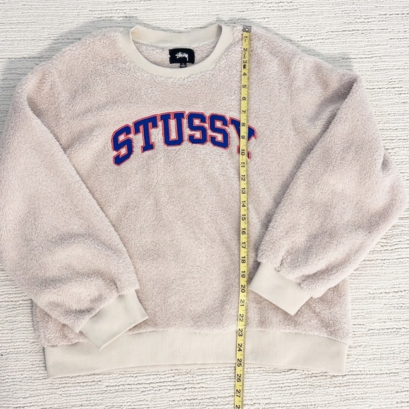 STUSSY Pilar Women’s L Cream Sweatshirt Sherpa Fleece Collegiate Streetwear - Picture 6 of 12